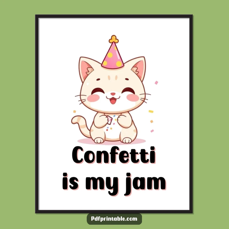 Funny Party Cat Confetti Poster - Joyful wall art and perfect funny gift for celebrations.