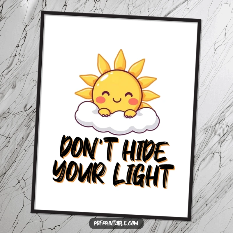 Funny Poster: A vibrant poster of a smiling sun character peeking from a fluffy cloud, bringing cheerful energy.