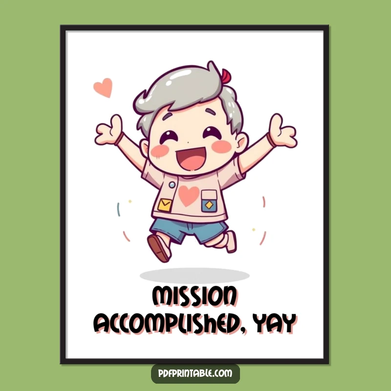 Funny Project Complete Poster: Excited Bouncing Character Art, Great Achievement Gift