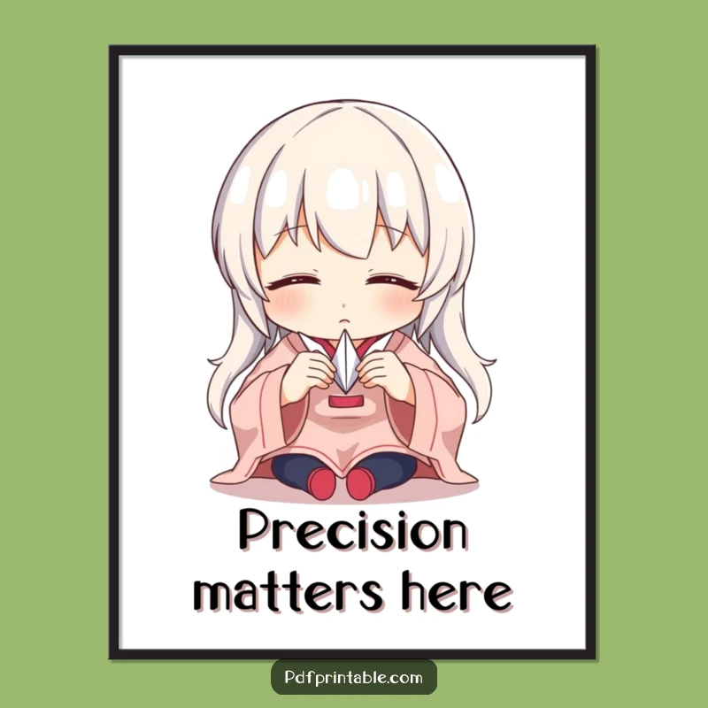 Funny Focused Artist Poster: Character folding paper crane, a humorous art piece and gift.