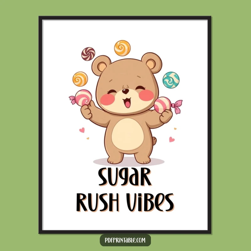Funny Giggling Bear Candy Juggling Poster - Joyful Wall Art Decor