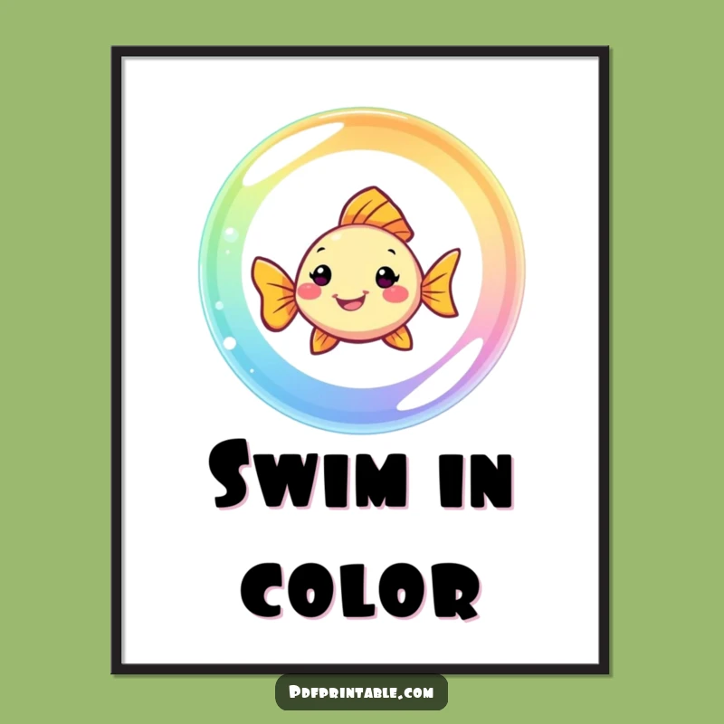 Funny Fish Rainbow Bubble Poster: Smiling Swimmer Art, Vibrant Decor, Perfect Funny Gift!