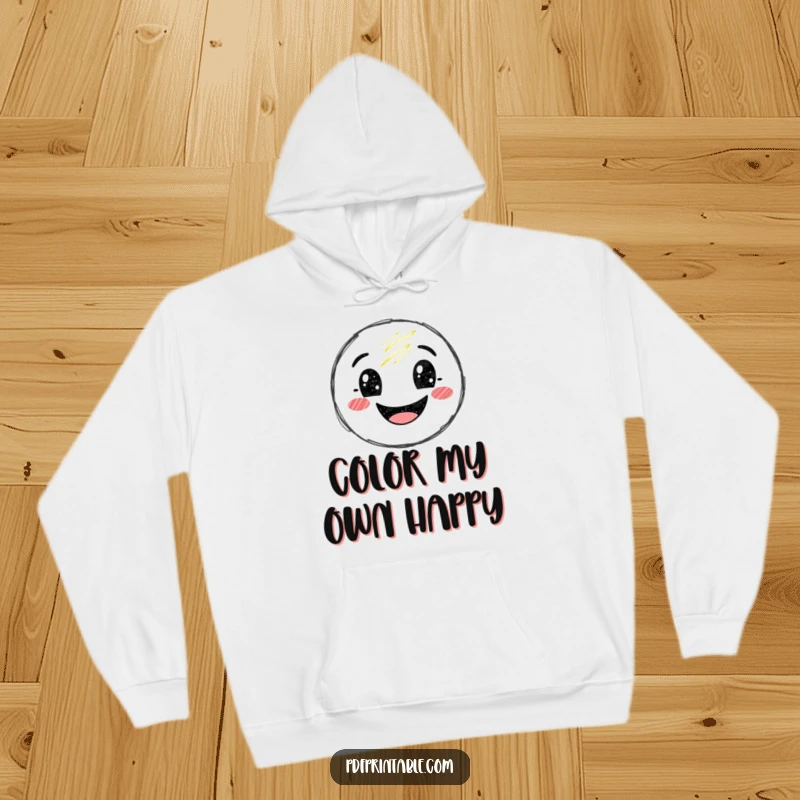 Funny Hoodie showcasing a happy crayon character creating a massive, joyful smile, perfect for cozy, humorous wear.