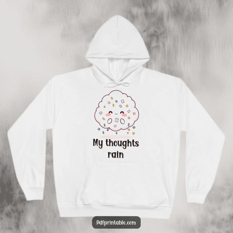 Funny Hoodie: Adorable cloud character releasing a cascade of document icons, symbolizing a humorous approach to paperwork.