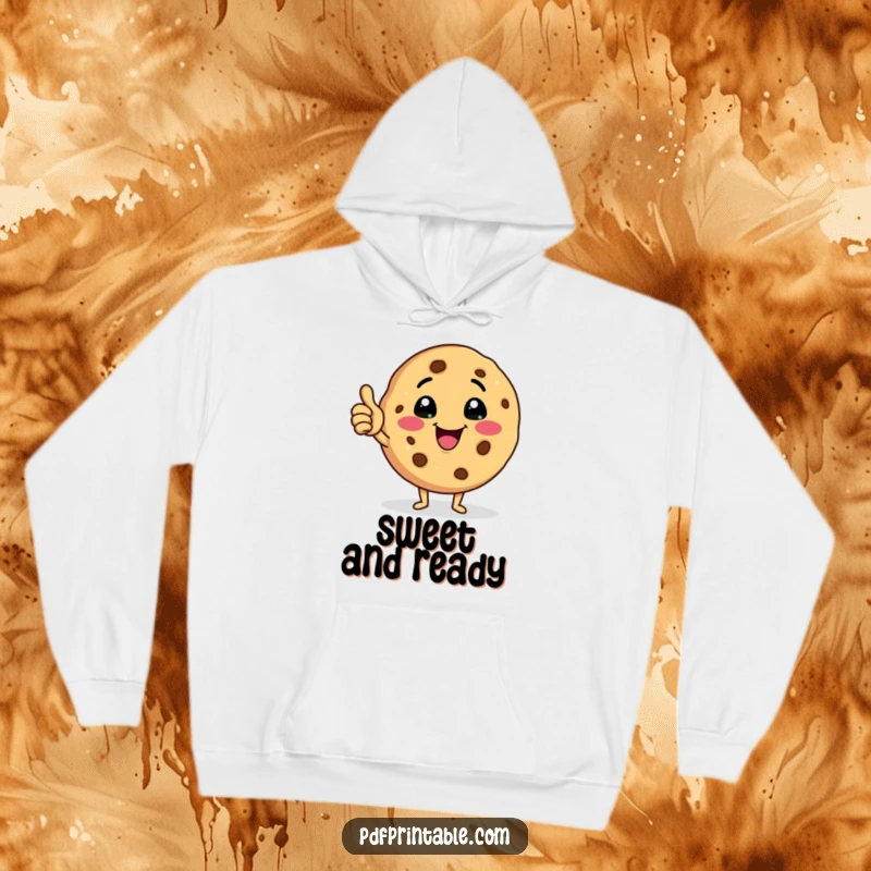 Funny cookie hoodie featuring a happy cookie character winking and giving a thumbs up, perfect for cozy, cheerful days.