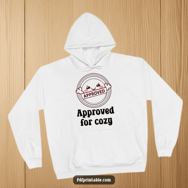 Funny hoodie featuring a happy character stamping an Approved seal, offering cozy comfort and a message of success.