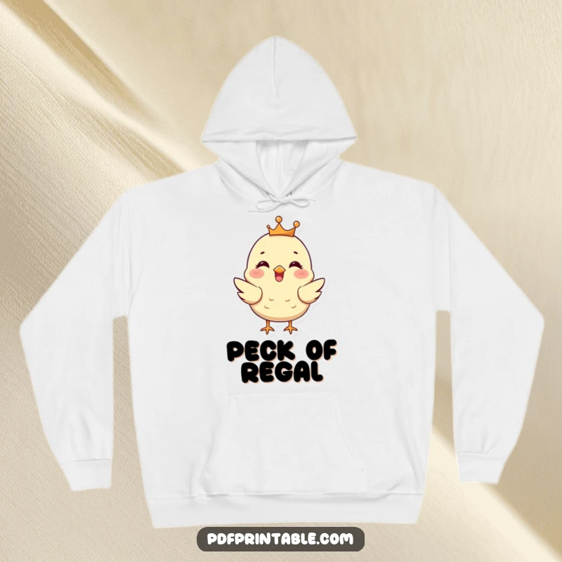 Funny Chick Hoodie: A happy chick with a tiny crown chirps warmly, offering cozy comfort and regal humor.