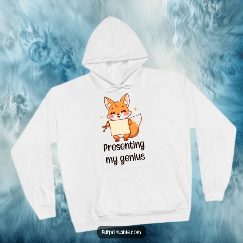 Funny Hoodie: A cheerful fox presenting a scroll with a flourish, perfect for cozy moments of storytelling and clever contemplation.