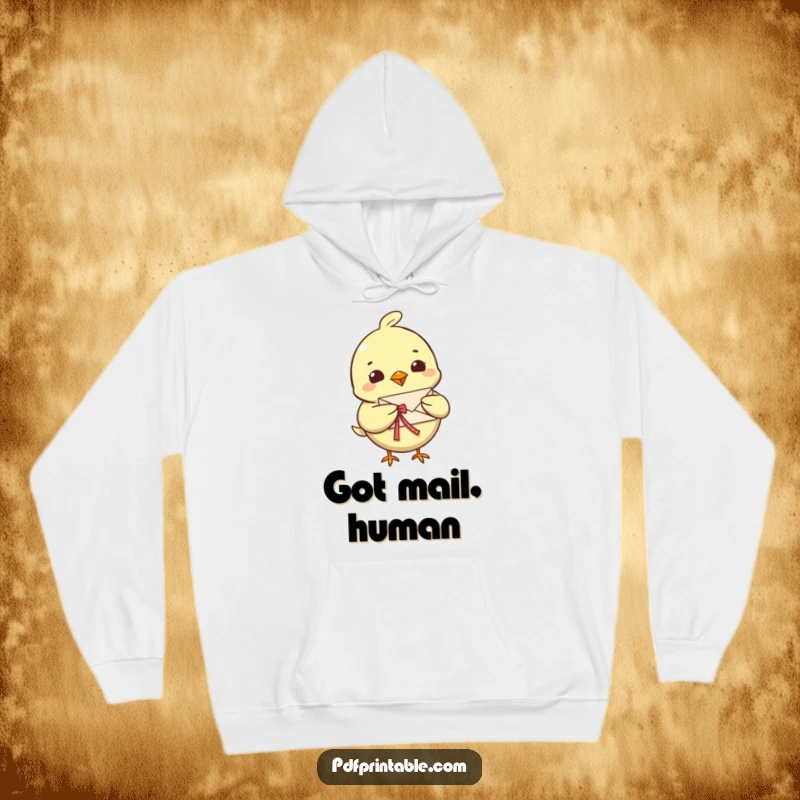 Funny Bird Letter Hoodie featuring a cheerful bird character holding a tiny, folded letter with a ribbon, perfect for cozy and thoughtful wear.