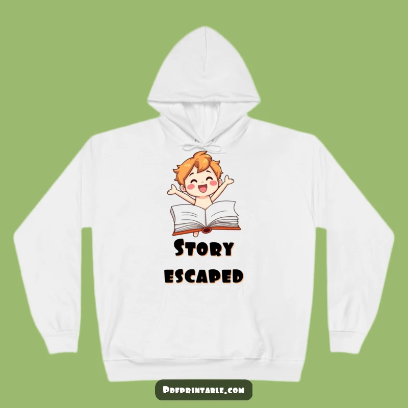 Cozy Funny Book Character Hoodie: Jumping Out of Page - Warm & Humorous Gift