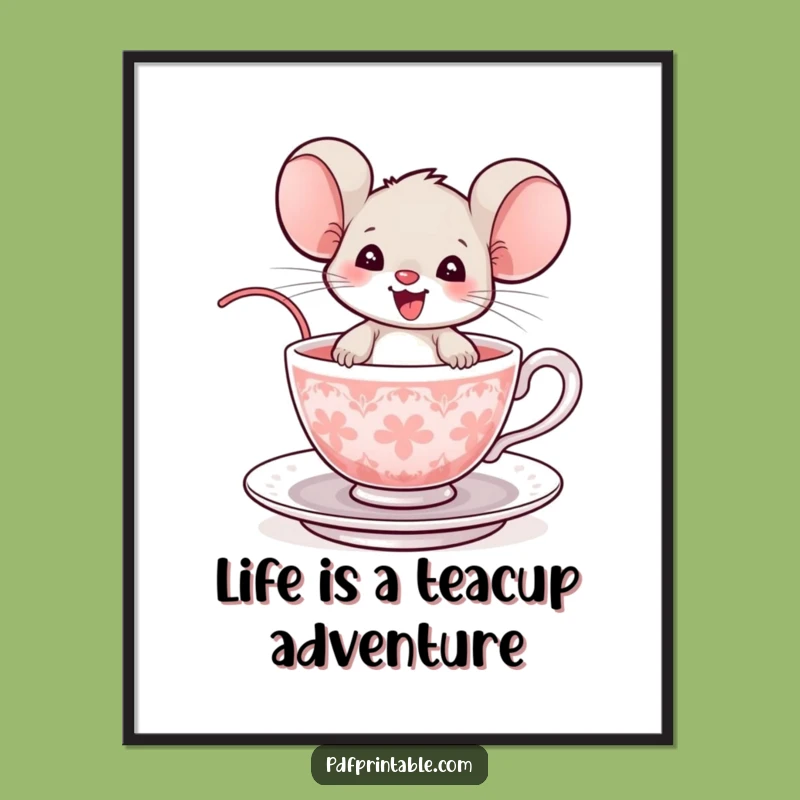 Free Printable Wall Art: Delighted Mouse Teacup Ride, Funny Downloadable Decor!