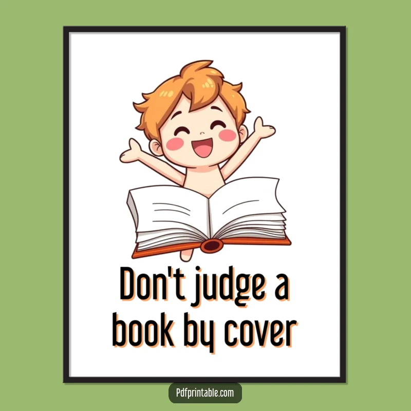 Free Printable Wall Art: Funny Book Character Jumping Out of Page - Downloadable Art