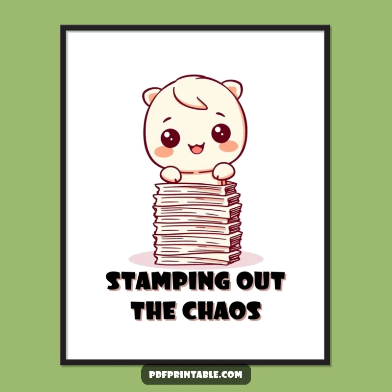 Free Printable Wall Art: Kawaii Character's Neat Stack for a Hilarious Office Downloadable!