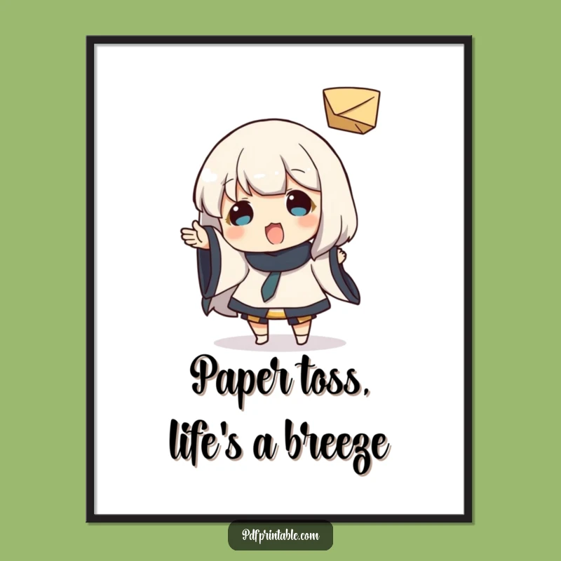 Free Printable Wall Art: Playful Character Tossing Paper, Humorous Downloadable Decor