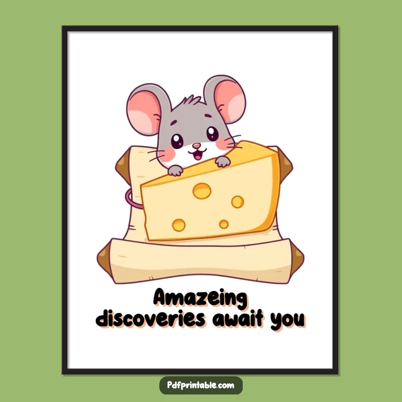 Free Printable Wall Art: Surprised Mouse & Giant Cheese Funny Downloadable Art