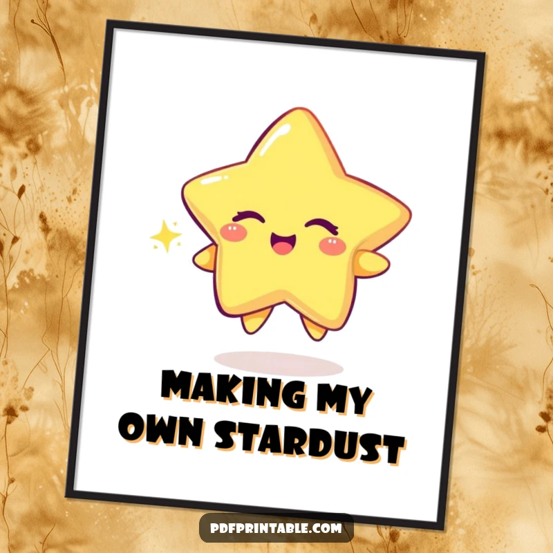 Funny Free Printable Wall Art: A playful star character winks charmingly while drawing a luminous, sparkly trail in the air.