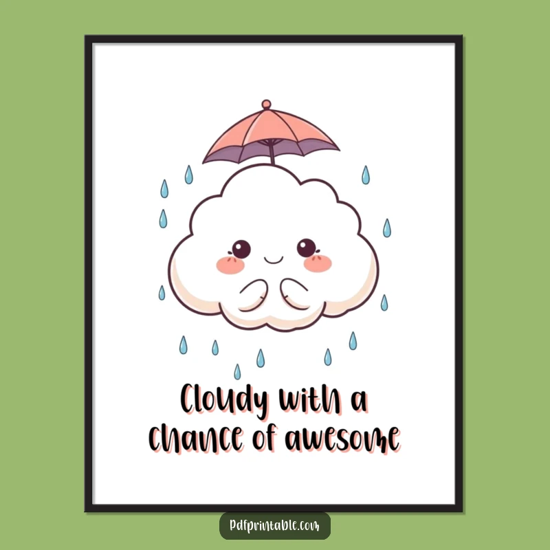 Funny Free Printable Wall Art: Cozy Cloud & Umbrella - Whimsical Downloadable Decor!