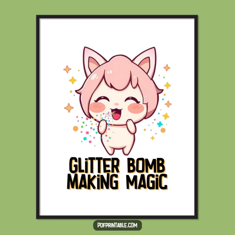 Funny Free Printable Wall Art: Kawaii Glitter Blow, Whimsical Downloadable Art Gift