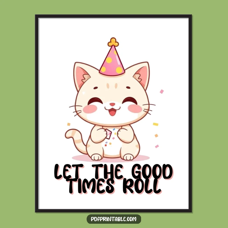 Funny Free Printable Wall Art: Party Cat with Confetti - Whimsical Downloadable Decor!
