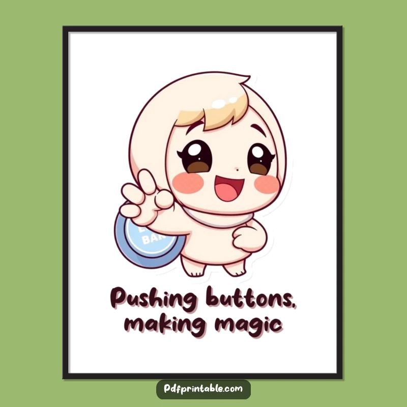 Free Printable Funny Wall Art: Button Pusher Character Design for Unique Downloadable Decor