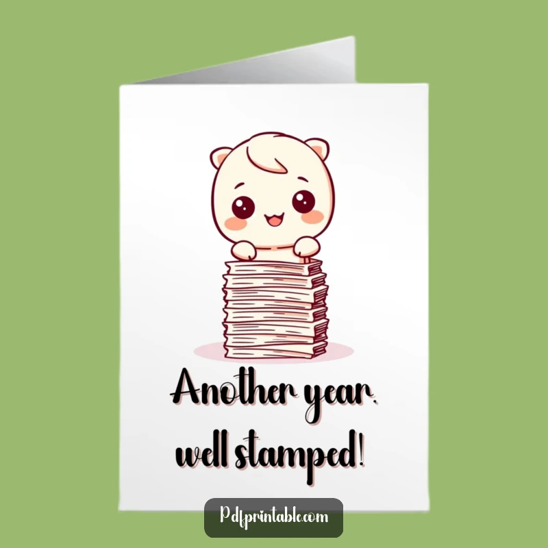 Free Printable Birthday Card: Kawaii Character Stamps Joy for a Hilarious Downloadable Celebration!