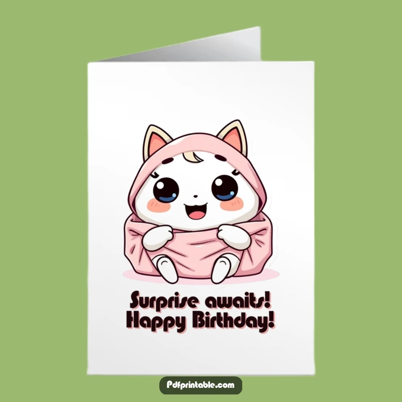 Free Printable Birthday Card: Giggling Kawaii Character, Funny Downloadable Gift for Joyful Celebrations