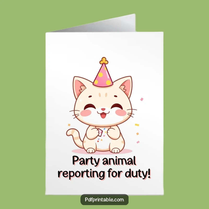 Free Printable Birthday Card: Party Cat with Confetti - Hilarious Downloadable Gift to Make Them Roar!