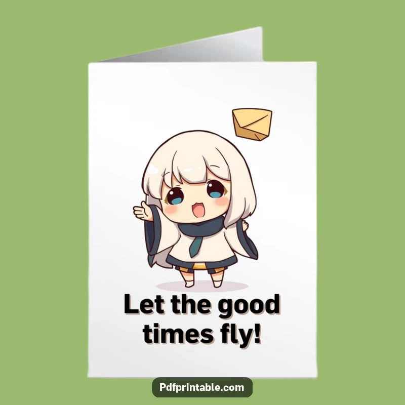 Free Printable Birthday Card: Playful Character Tossing Paper, Funny Downloadable Gift