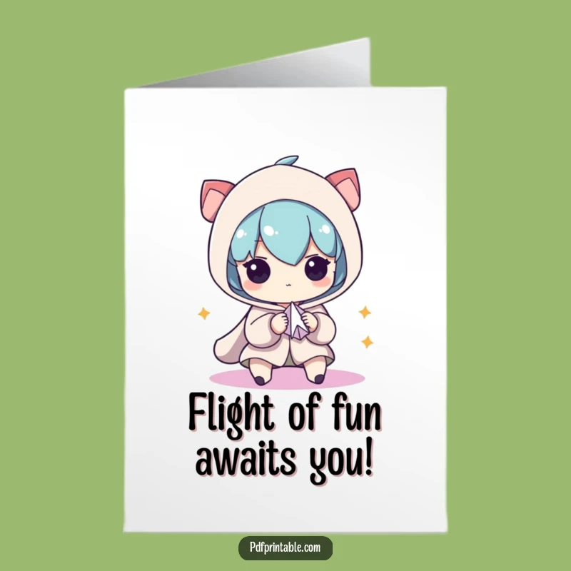 Free Printable Funny Birthday Card: Determined Character Folding Paper Airplane DIY Gift