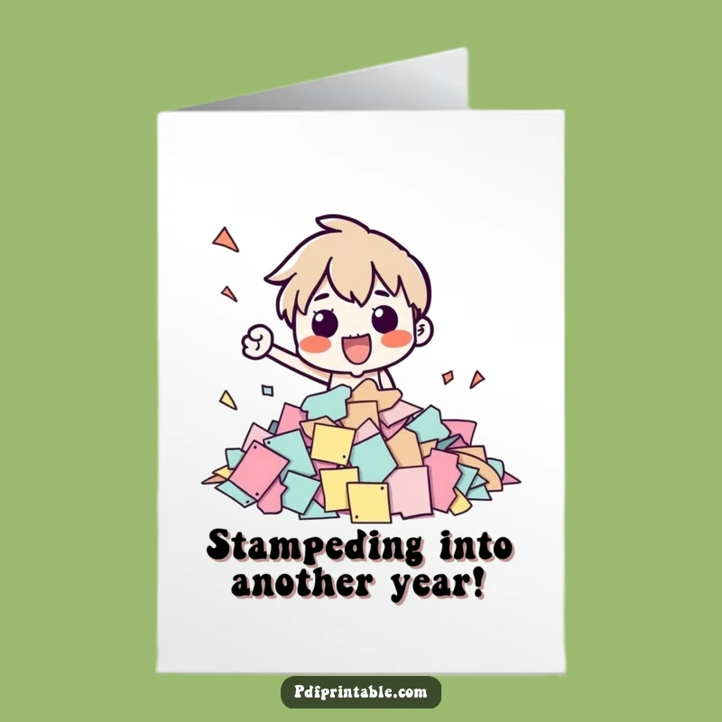 Funny Free Printable Birthday Card: Stamping Character DIY Digital Download Gift