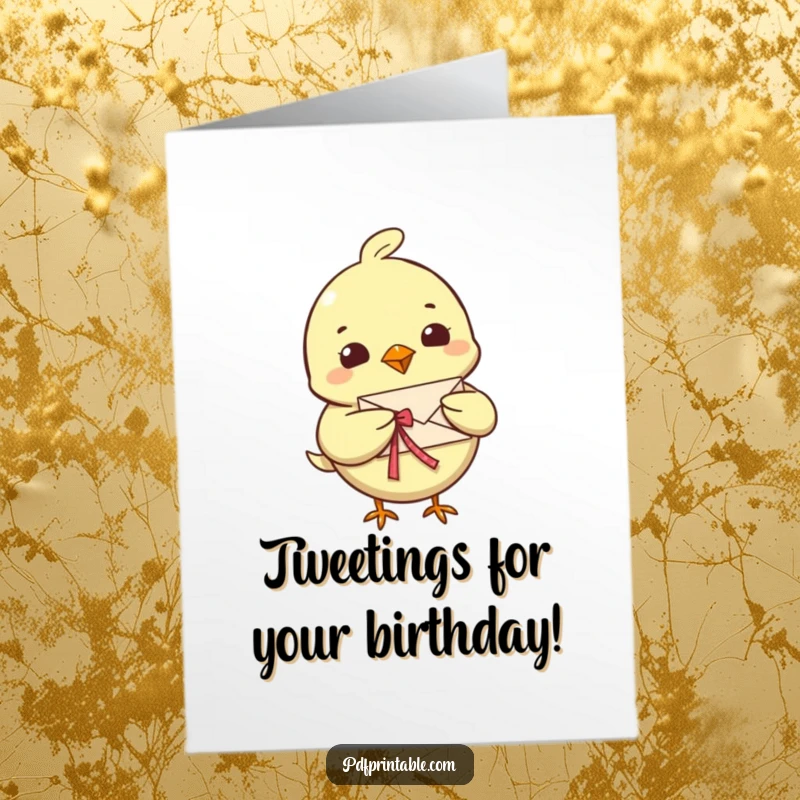 Funny Free Printable Birthday Card: A cheerful bird holding a tiny, ribbon-tied letter with birthday greetings.