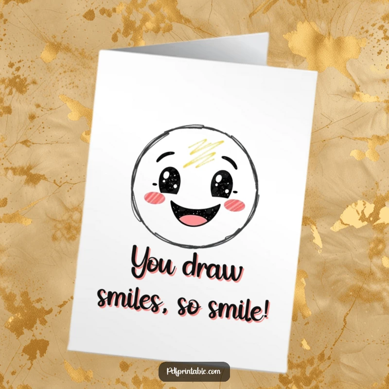 Funny Free Printable Birthday Card: A smiling crayon character draws a huge, cheerful smile, ready to celebrate.