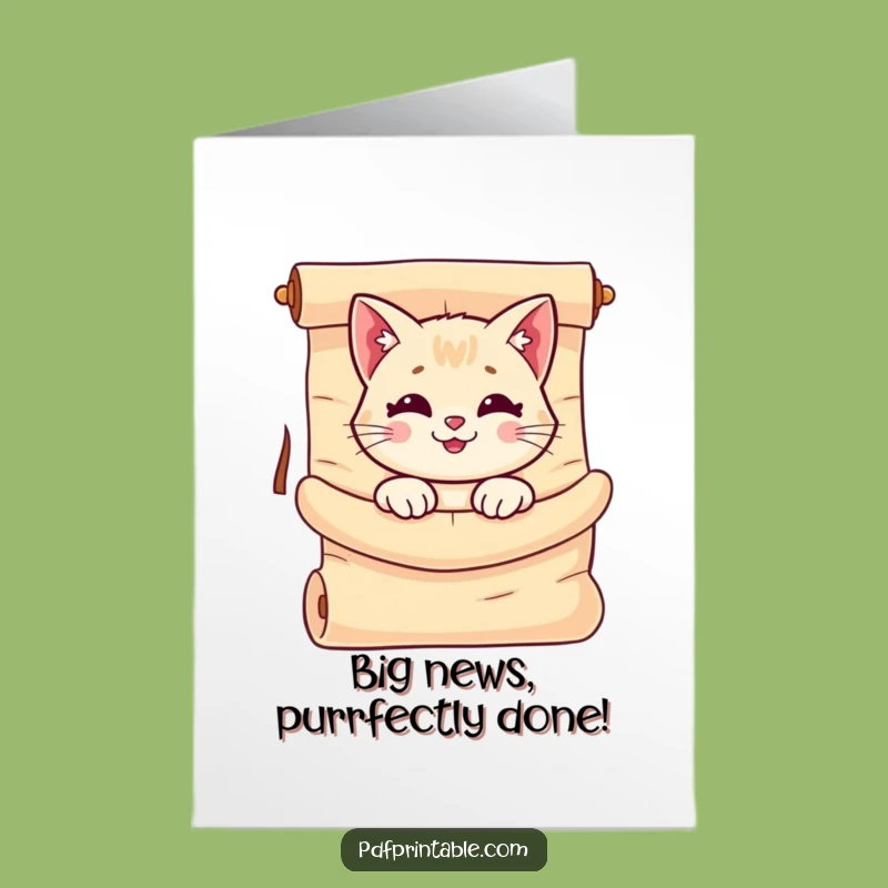 Free Printable Congrats Card: Cat Reveals News Funny Surprise Downloadable Gift