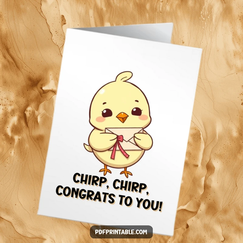 Funny Free Printable Congratulations Card: A cheerful bird delivering a small letter tied with a ribbon.