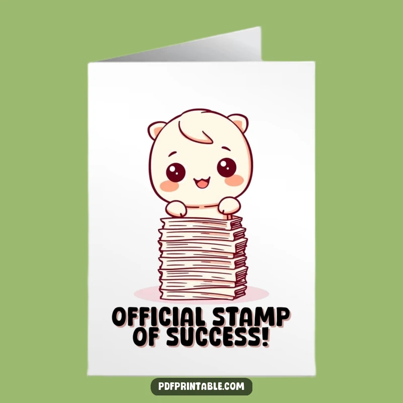 Free Printable Congrats Card: Kawaii Character Stamps Success for a Hilarious Downloadable Cheer!