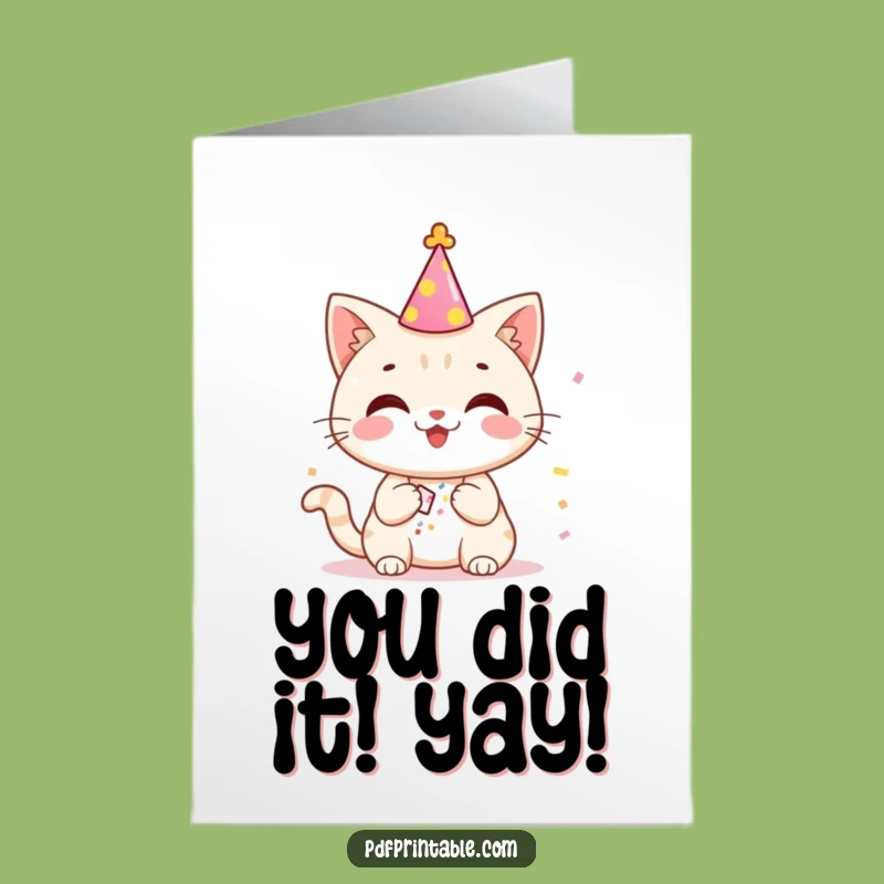 Free Printable Congrats Card: Party Cat Confetti - A Humorous Downloadable Gift for Their Big Win!