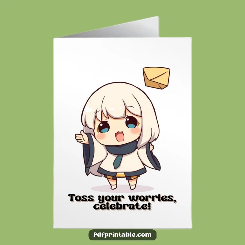 Free Printable Congrats Card: Playful Character Toss, Funny Downloadable Gift Idea