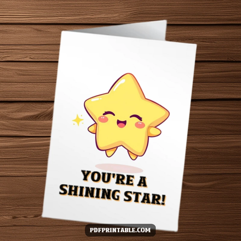 Funny Free Printable Congrats Card: A winking star character draws a shimmering trail, celebrating a brilliant success.