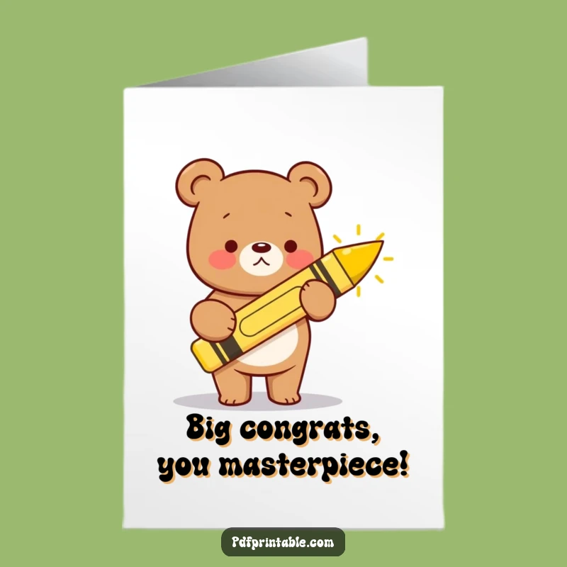 Free Printable Kawaii Bear Card: Funny DIY Downloadable for Achievement Celebrations