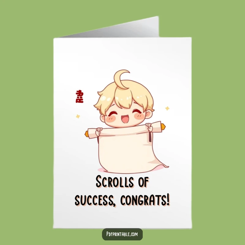 Free Printable Scroll Character Congrats Card: Grand Announcement, Downloadable Joy!