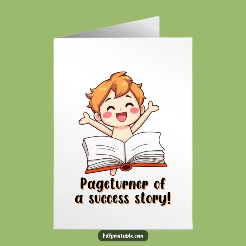 Free Printable Congrats Card: Book Character's Excited Jump - Downloadable & DIY Gift