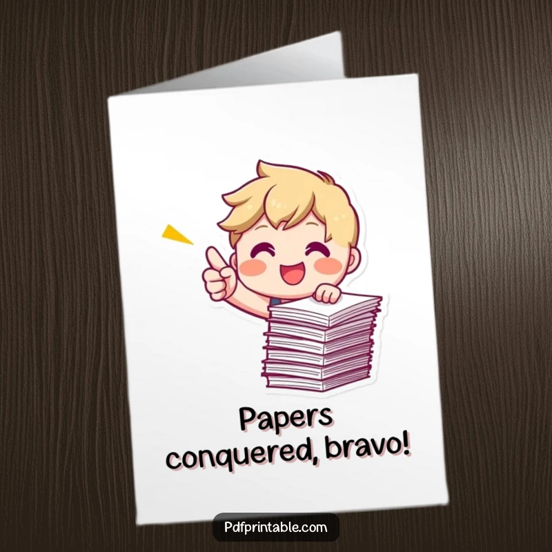 Funny Free Printable Congratulations Card: A smiling character points energetically at papers, celebrating a big win with hilarious emphasis, downloadable.