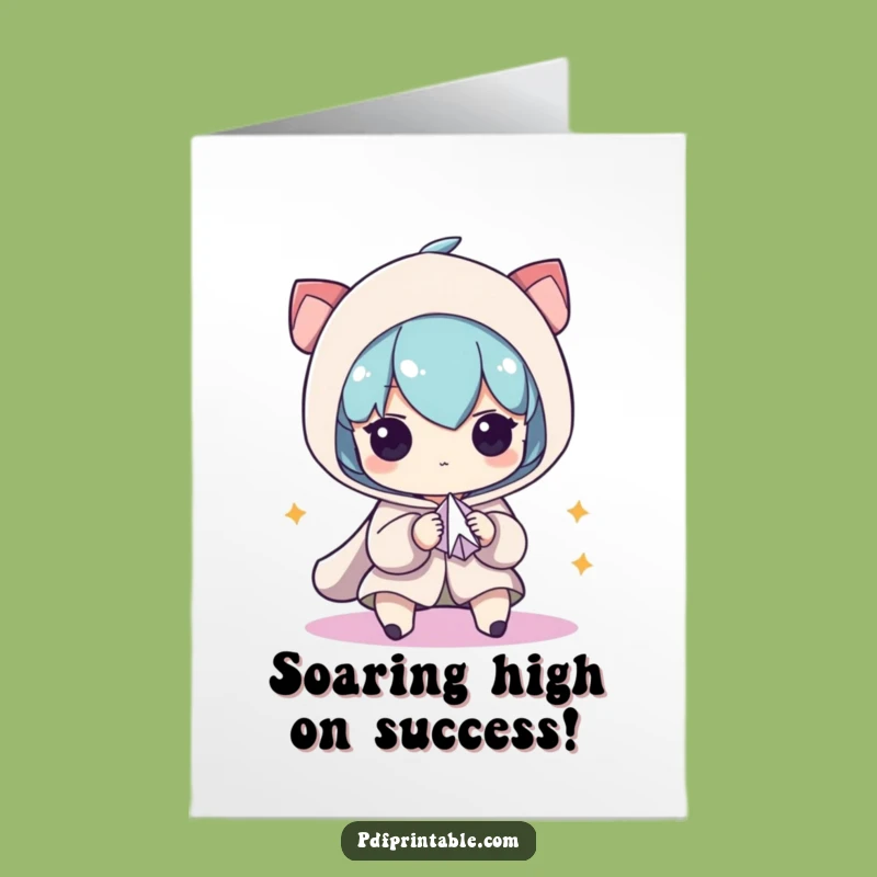 Free Printable Congrats Card: Focused Character Paper Airplane DIY Downloadable Gift Idea