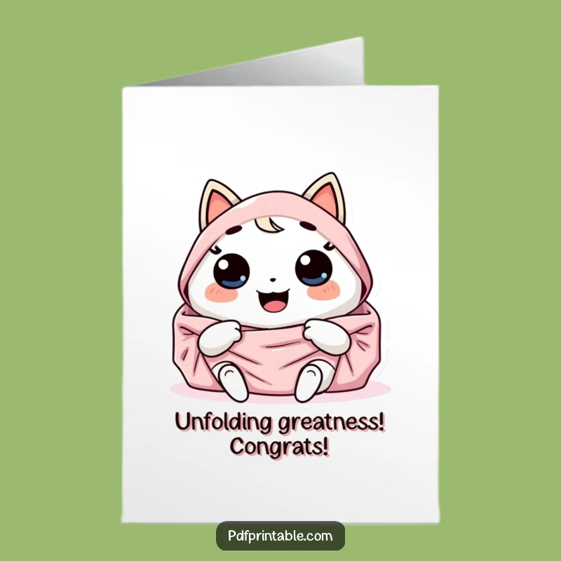 Free Printable Congrats Card: Giggling Kawaii Character, Funny Downloadable Gift for Big Wins