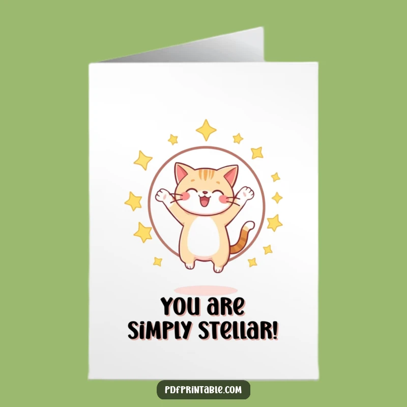 Free Printable Cat Congrats Card: Star Hoop Jump Hilarious Downloadable