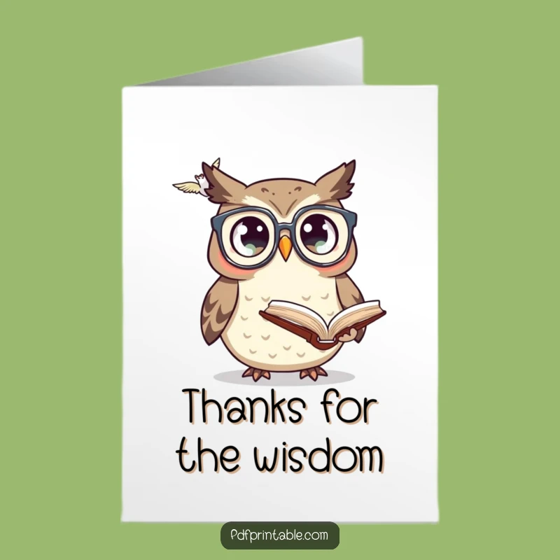Free Printable Owl Thank You Card: Funny Book Owl Humorous Downloadable Gratitude