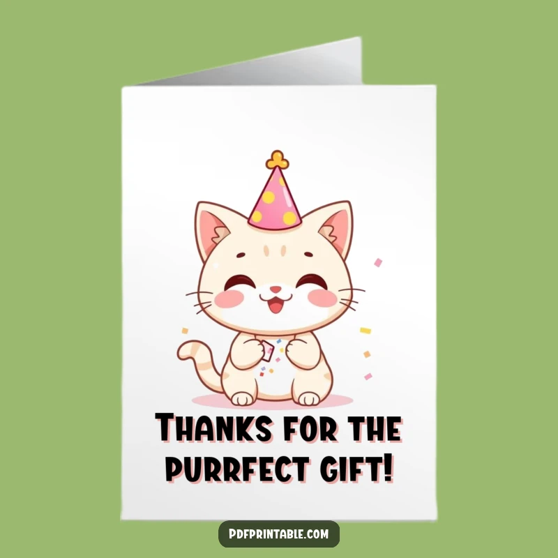 Free Printable Thank You Card: Cat with Confetti - A Quirky Downloadable Gift to Show Your Thanks!