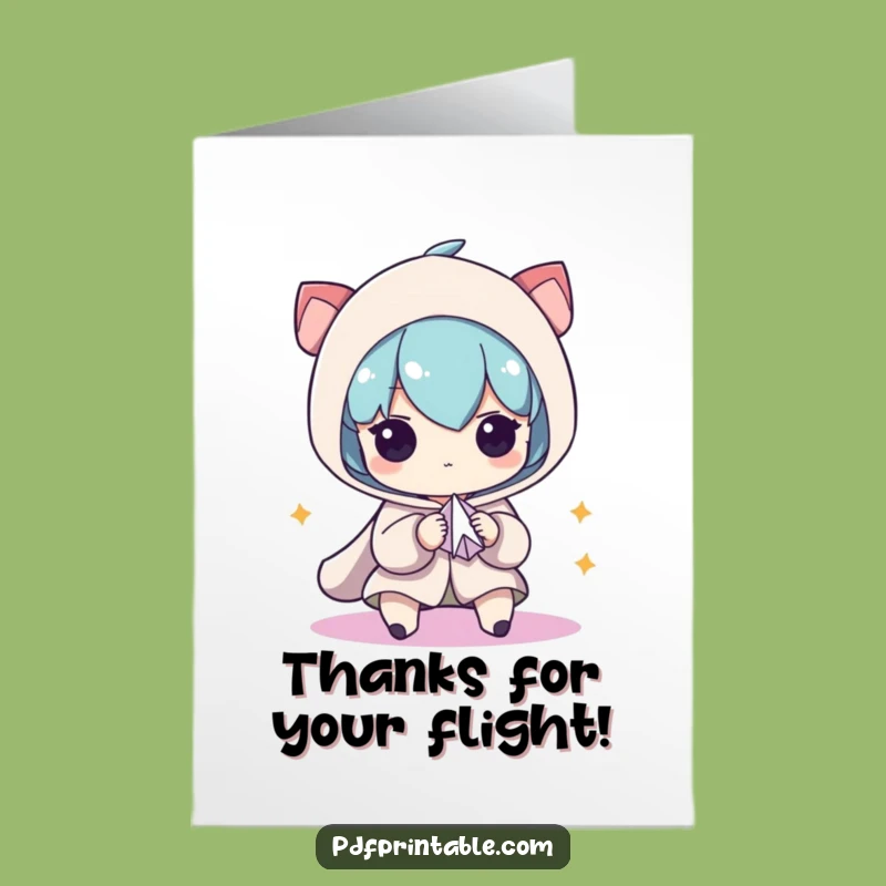 Free Printable Thank You Card: Determined Character Folding Paper Airplane DIY Gift