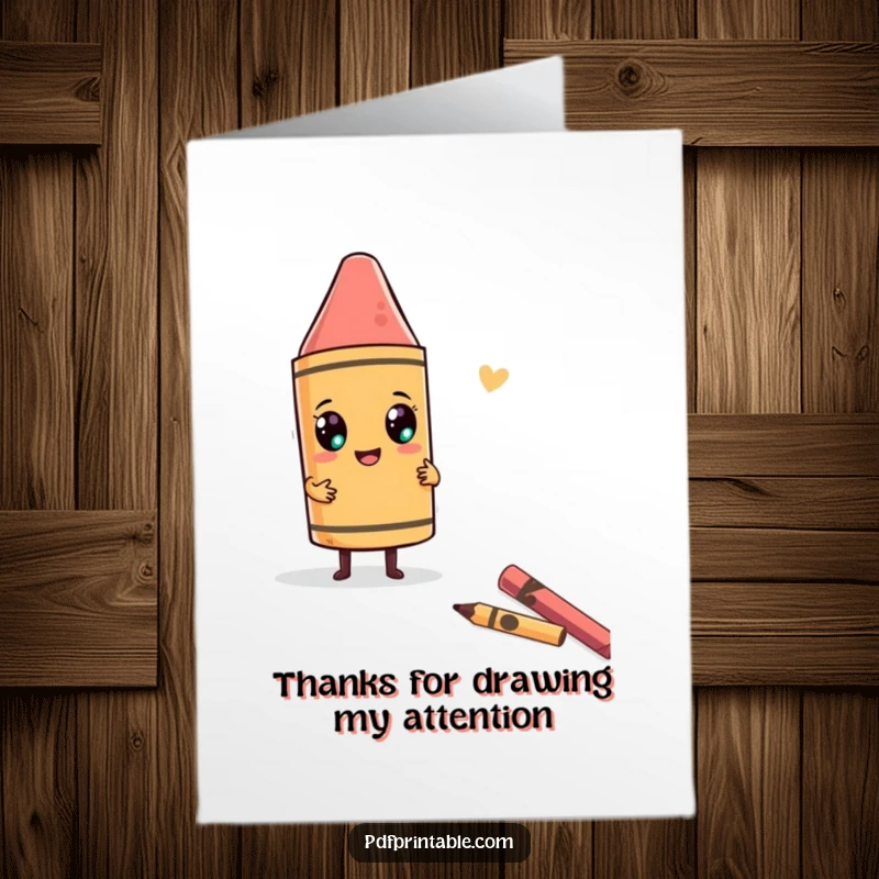 Funny Free Printable Thank You Card: Character drawing a funny shape with a giant crayon, expressing thanks humorously.