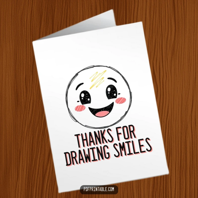 Funny Free Printable Thank You Card: A smiling crayon character beaming with happiness, saying thanks visually.